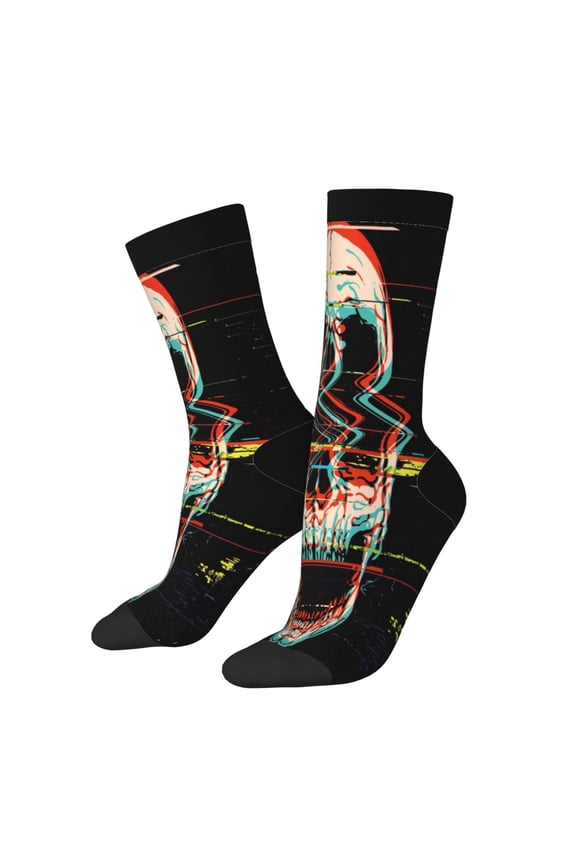 Glitch Screaming Skull Print Adult Socks for Men & Women,Calf Socks, Ankle Socks,Boots Socks,Breathable Casual Sock,Unisex Crew Socks