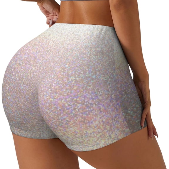 Logiee Glitter Light Pearl Print Women's Biker Shorts,Workout Gym Shorts,Scrunch Shorts,Tummy Control Hidden Scrunch Running Yoga Shorts-
