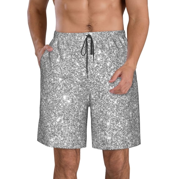Logiee GlitterSilver Print Mens Swim Trunks Quick Dry Board Shorts,Breathable Hawaii Beach Shorts Swimwear Bathing Suits-Medium