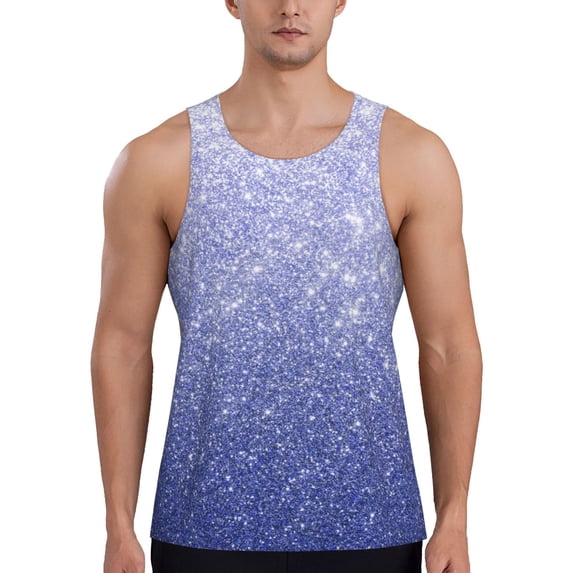 Logiee Glittering Blue Purple Print Men's Workout Tank Top,Quick Dry Workout Tank Top,Gym Muscle Tee,Fitness Bodybuilding Sleeveless T Shirt-Medium