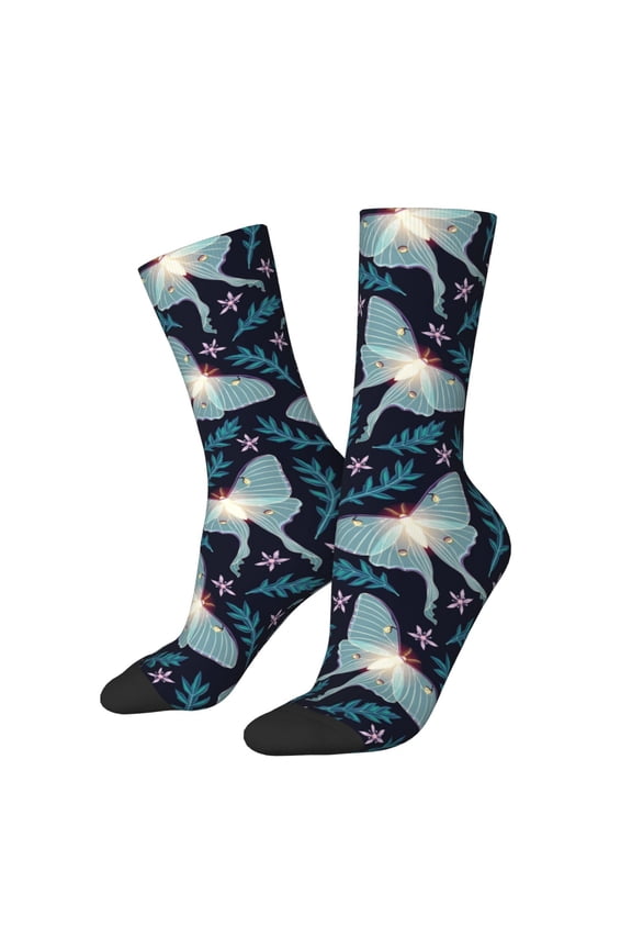 Glowing Butterfly Print Adult Socks for Men & Women,Calf Socks, Ankle Socks,Boots Socks,Breathable Casual Sock,Unisex Crew Socks