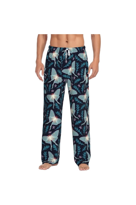 Glowing Butterfly Print Pajama Pants for Men,Men’s Pajama Bottoms,Mens PJ Pants with Pockets & Button Fly-Large