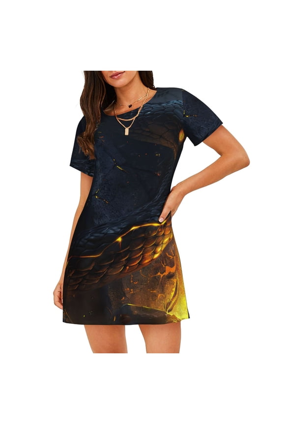 Glowing Snake Dark Forest Print Nightgowns for Women,Soft Short-Sleeved Lightweight Sleepwear, Loose Sleepshirts