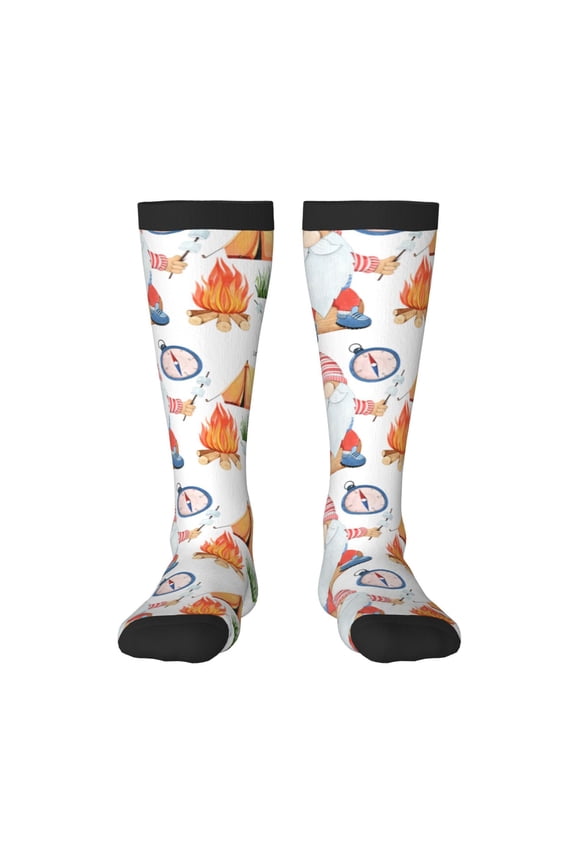 Gnome Camping Print Gift Stocking Stuffers,Adult Stockings,Novelty Socks,Funny Socks Birthday Running Walking Sleeping