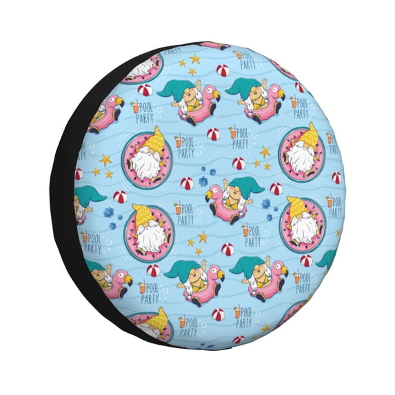 Logiee Gnome Pool Party Print Spare Tire Cover, Universal Wheel Protectors,Waterproof Dust-Proof UV Sun Wheel Tire Cover,Fit for SUV, RV, Travel Trailer, Truck-17 inch
