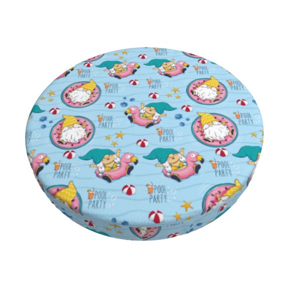 Logiee Gnome Pool Party Print Stool Covers Round,Bar Stool Covers,Watedrproof Stool Slipcover with Elastic,Stool Cushion,Round Bar Stool Seat Covers for Bar Round Chair-12 inch