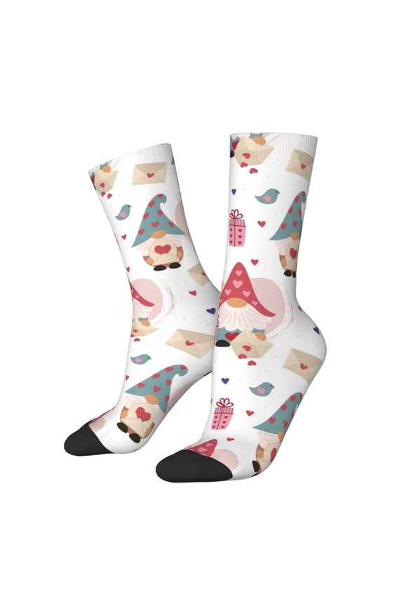 Gnome With Love Letter Print Adult Socks for Men & Women,Calf Socks, Ankle Socks,Boots Socks,Breathable Casual Sock,Unisex Crew Socks
