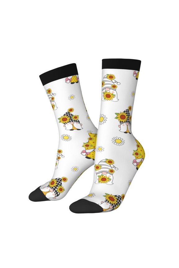 Gnome With Sunflower Print Adult Socks for Men & Women,Calf Socks, Ankle Socks,Boots Socks,Breathable Casual Sock,Unisex Crew Socks