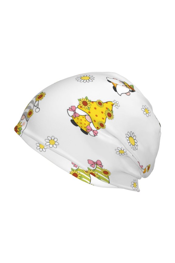Gnome With Sunflower Print Unisex Knit Beanie for Men Women Winter Hat,Beanies Skull Caps