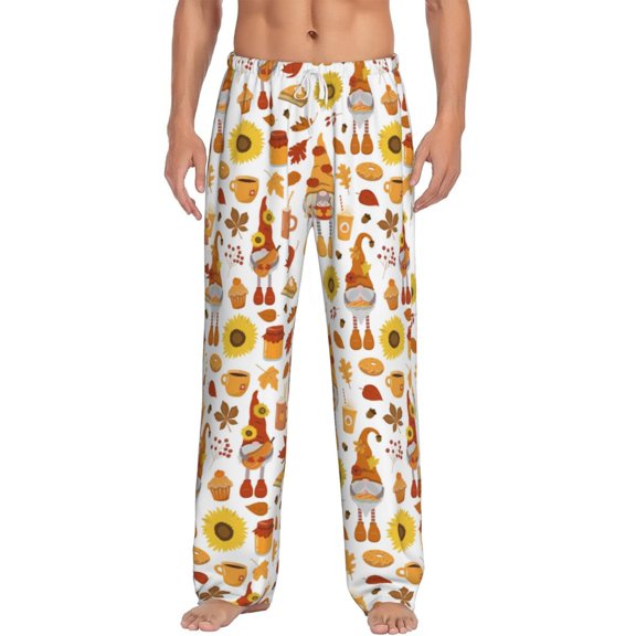 Logiee Gnomes Autumn Harvest Print Pajama Pants for Men,Men’s Pajama Bottoms,Mens PJ Pants with Pockets & Button Fly-Medium