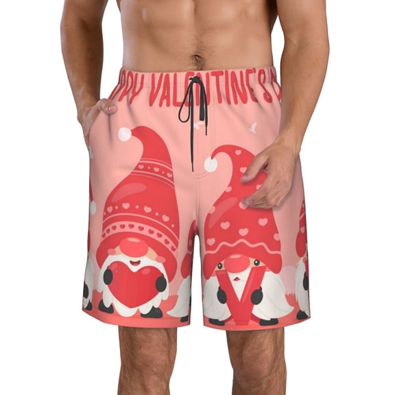 Logiee Gnomes Hold The Letters LOVE Print Mens Swim Trunks Quick Dry Board Shorts,Breathable Hawaii Beach Shorts Swimwear Bathing Suits-Small