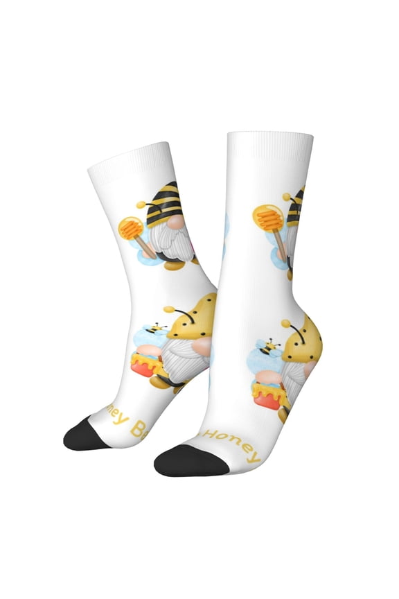 Gnomes Honey Bee Print Adult Socks for Men & Women,Calf Socks, Ankle Socks,Boots Socks,Breathable Casual Sock,Unisex Crew Socks