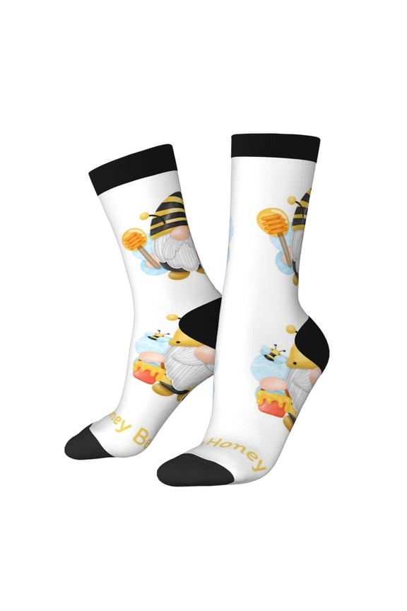 Gnomes Honey Bee Print Adult Socks for Men & Women,Calf Socks, Ankle Socks,Boots Socks,Breathable Casual Sock,Unisex Crew Socks