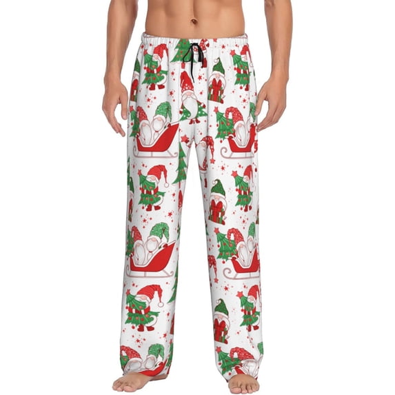 Logiee Gnomes Merry Christmas Print Pajama Pants for Men,Men’s Pajama Bottoms,Mens PJ Pants with Pockets & Button Fly-Small