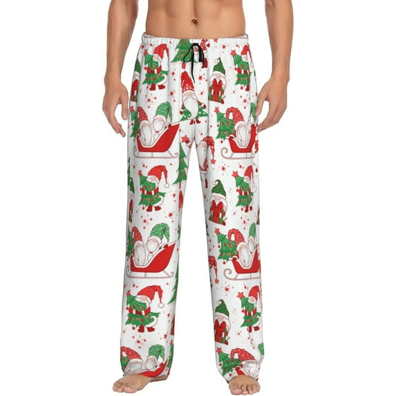 Logiee Gnomes Merry Christmas Print Pajama Pants for Men,Men’s Pajama Bottoms,Mens PJ Pants with Pockets & Button Fly-Small