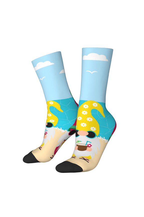 Gnomes On The Beach Print Adult Socks for Men & Women,Calf Socks, Ankle Socks,Boots Socks,Breathable Casual Sock,Unisex Crew Socks