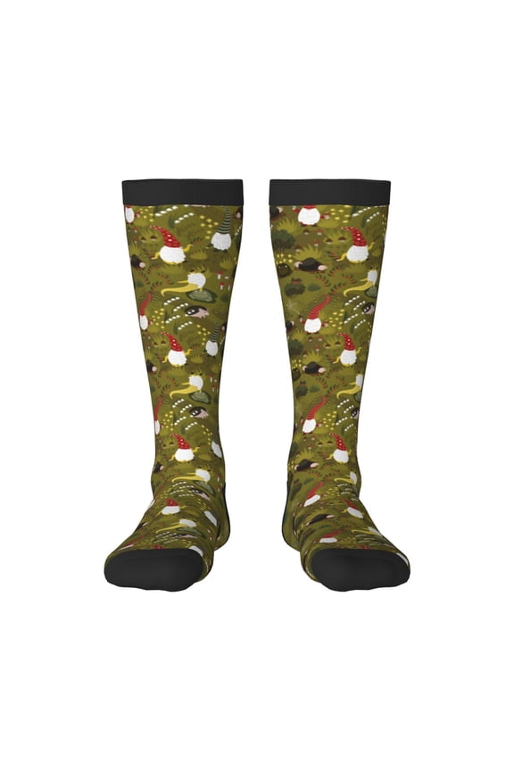 Gnomes Playing in the Garden Print Gift Stocking Stuffers,Adult Stockings,Novelty Socks,Funny Socks Birthday Running Walking Sleeping