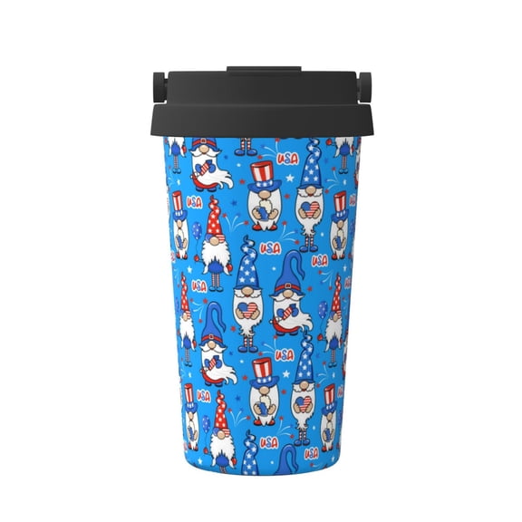 Logiee Gnomes in USA Print Stainless Steel Coffee Tumbler, Travel Coffee Mug, Insulated Coffee Mug with Lid, Spill Proof Coffee Cup, Portable Thermal Mug