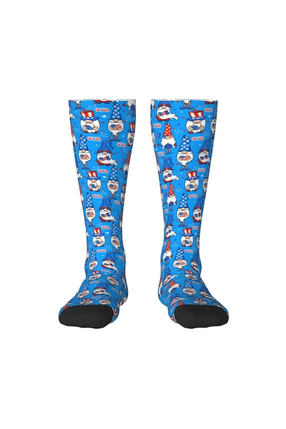 Gnomes in USA Print Gift Stocking Stuffers,Adult Stockings,Novelty Socks,Funny Socks Birthday Running Walking Sleeping