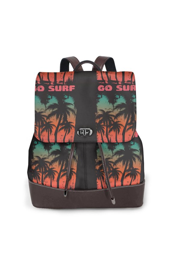 Logiee Go Surfer Print Backpack Purse for Women,Fashion Leather Backpack Purse,Women's Leather Backpack for Work College Travel