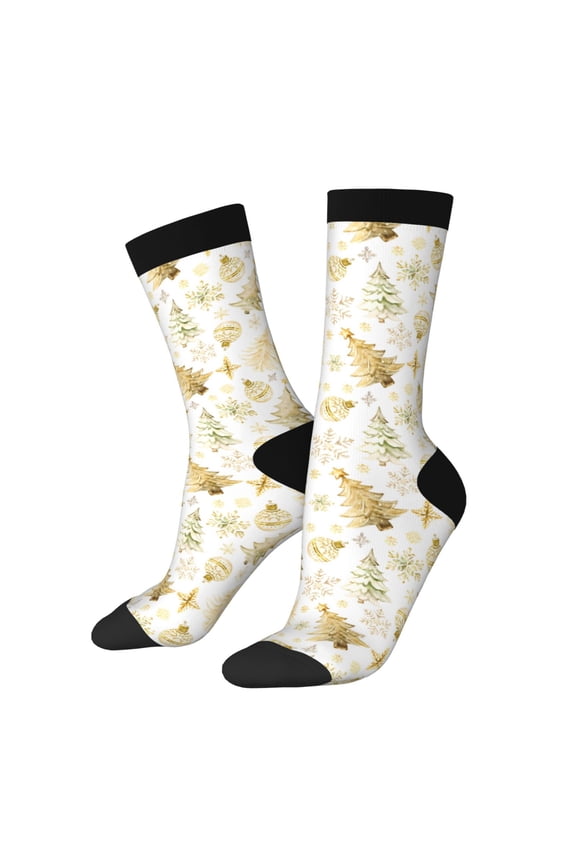 Gold Christmas Tree Print Adult Socks for Men & Women,Calf Socks, Ankle Socks,Boots Socks,Breathable Casual Sock,Unisex Crew Socks