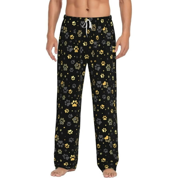 Logiee Gold Dog Paw Print Pajama Pants for Men,Men’s Pajama Bottoms,Mens PJ Pants with Pockets & Button Fly-XX-Large