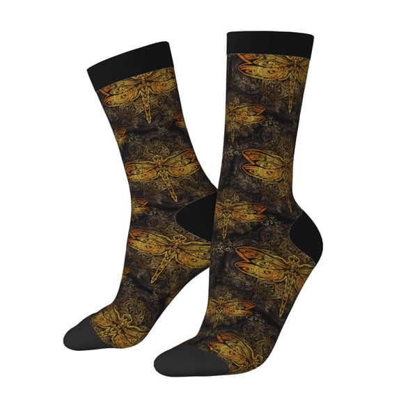 Logiee Gold Dragonfly Mandala Print Adult Socks for Men & Women,Calf Socks, Ankle Socks,Boots Socks,Breathable Casual Sock,Unisex Crew Socks