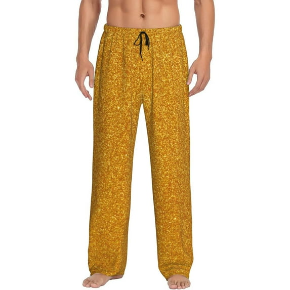 Logiee Gold Glitter Print Pajama Pants for Men,Men’s Pajama Bottoms,Mens PJ Pants with Pockets & Button Fly-3X-Large