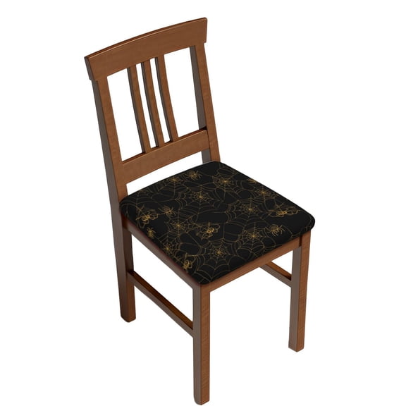 Logiee Gold Spiders And Cobwebs Print Square Chair Seat Covers, Stretch Chair Seat Covers,Seat Chair Slipcover, Non-Slip Chair Slipcover,Furniture Protector for Indoor and Outdoor-Two Pieces