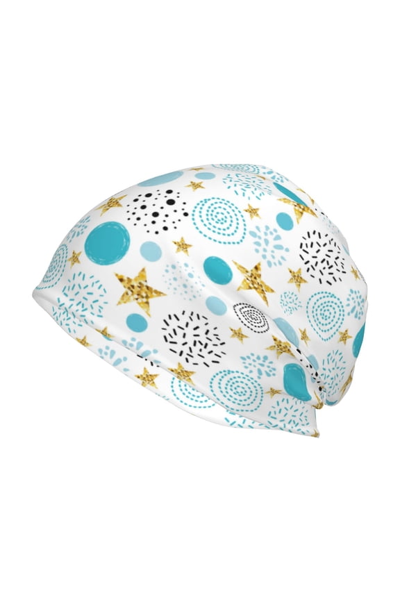 Gold Stars Blue Dots Pattern Print Unisex Knit Beanie for Men Women Winter Hat,Beanies Skull Caps