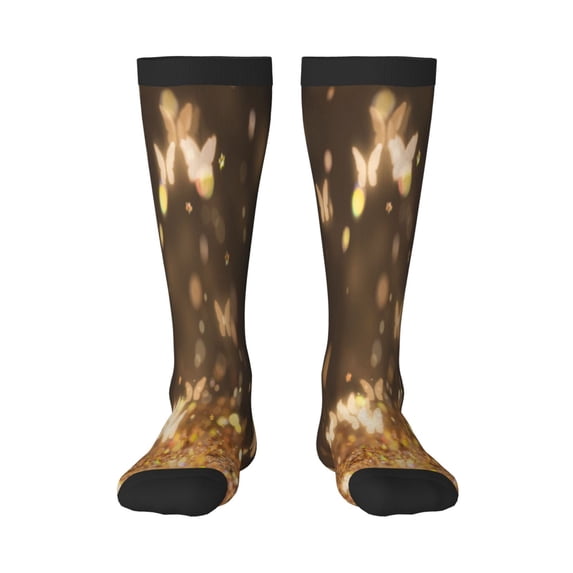 Logiee Gold butterfly glitter Print Gift Stocking Stuffers,Adult Stockings,Novelty Socks,Funny Socks Birthday Running Walking Sleeping