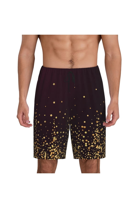 Gold stars luxury sparkling Print Men's Pajama Shorts with Drawstring & Pockets,Sleep Shorts for Men,Sleepwear Bottoms,Elastic Waistband Loungewear-X-Large