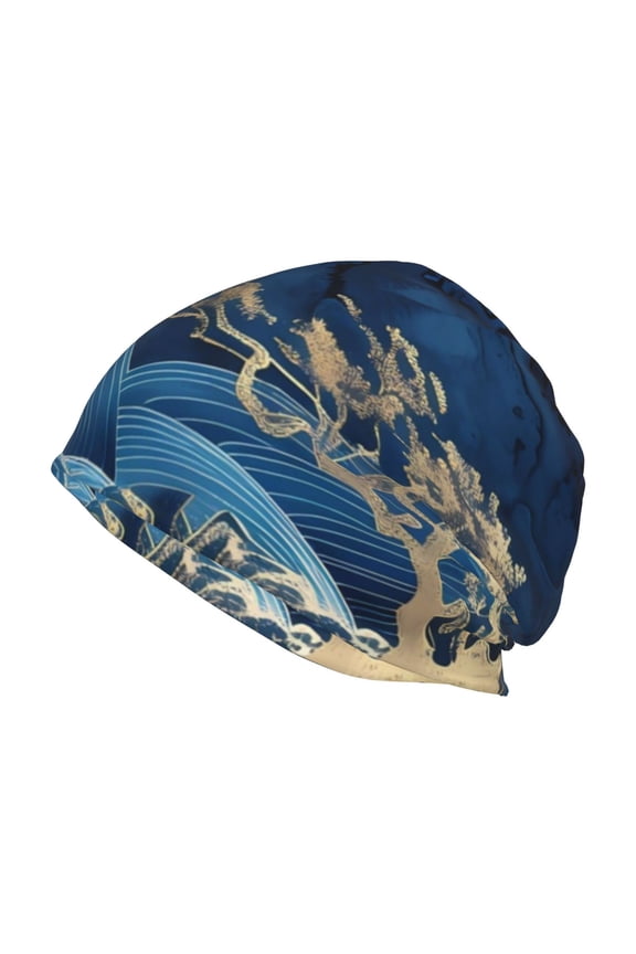 Golden Blue Mountains Print Unisex Knit Beanie for Men Women Winter Hat,Beanies Skull Caps