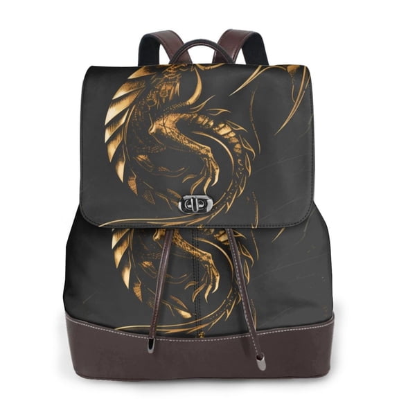 Logiee Golden Dragon Tattoo Art Print Backpack Purse for Women,Fashion Leather Backpack Purse,Women's Leather Backpack for Work College Travel