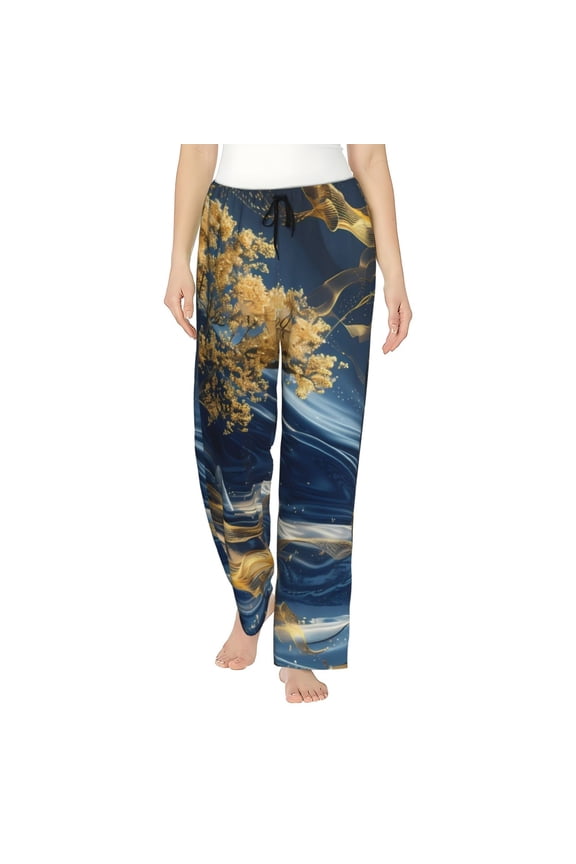 Golden Fantasy Landscape Print Women Pajama Pants,Comfy Pj Bottom with Pockets & Drawstring,Stretch Casual Sleepwear-XX-Large