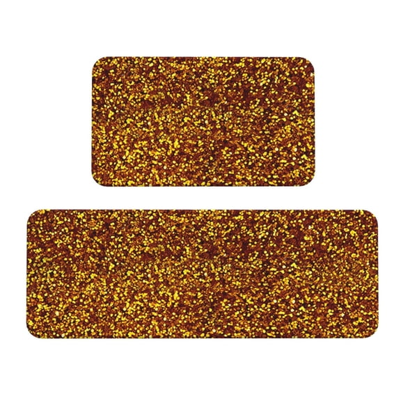 Logiee Golden Glitter Print Kitchen Mats for Floor Sets of 2,Waterproof Kitchen Rugs,Non Slip Comfort Standing Mat Rug for Home,Runner,Sink,Office,Laundry