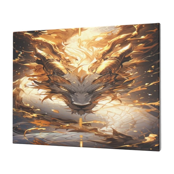 Logiee Golden Horned White Dragon Print Canvas Wall Art,Canvas Picture Prints with Frame, Wall Art Decorative,Canvas Decorative,Suitable for Living Room Bedroom Office Room 30x40