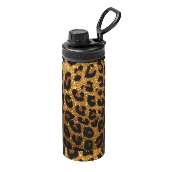 Logiee Golden Leopard Glitter Print Water Bottle,18oz Sports Insulated Kettle for Cycling Gym Basketball Outdoor, Suitable as a Present