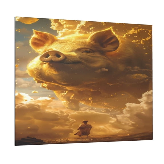 Logiee Golden Pig Cloud Fantasy Print Canvas Wall Art ,Art Poster,Canvas Decorative Picture,Decor Wall Pictures for Living Room Bedroom Bathroom,Ready to Hang