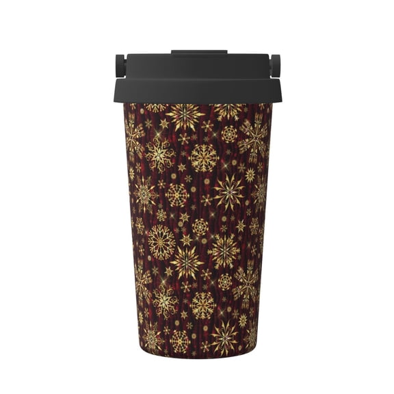 Logiee Golden Snowflakes Print Stainless Steel Coffee Tumbler, Travel Coffee Mug, Insulated Coffee Mug with Lid, Spill Proof Coffee Cup, Portable Thermal Mug