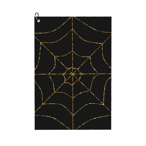 Logiee Golden Spider Web Print Golf Towels,16" x 24" Portable Golf Towel for Golf Bag with Carabiner Clip to Quickly Remove Sand,Mud and Sweat