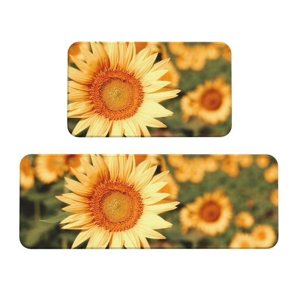 Logiee Golden Sunflower In Field Print Kitchen Mats for Floor Sets of 2,Waterproof Kitchen Rugs,Non Slip Comfort Standing Mat Rug for Home,Runner,Sink,Office,Laundry