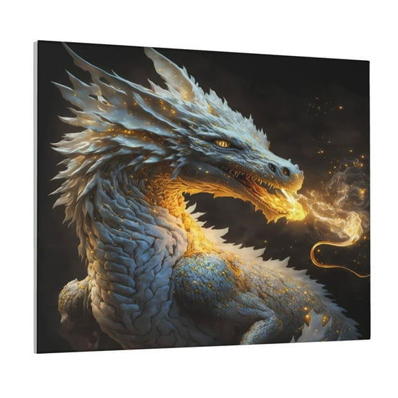Logiee Golden White Fire Dragon Print Canvas Wall Art ,Art Poster,Canvas Decorative Picture,Decor Wall Pictures for Living Room Bedroom Bathroom,Ready to Hang