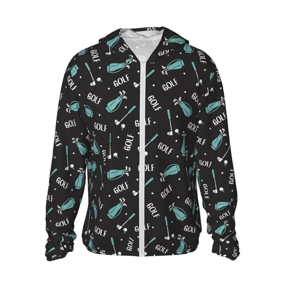 Logiee Golf Bags And Balls Print Men's Women Light Jacket Full Zip Sun Protection Hoodie Long Sleeve Sun Shirts for Men Hiking Fishing Zip Pockets-X-Large
