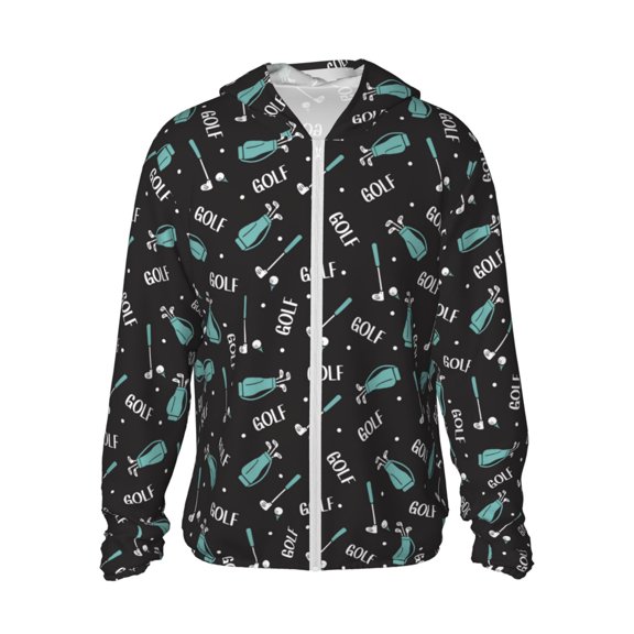 Logiee Golf Bags And Balls Print Men's Women Light Jacket Full Zip Sun Protection Hoodie Long Sleeve Sun Shirts for Men Hiking Fishing Zip Pockets-XX-Large