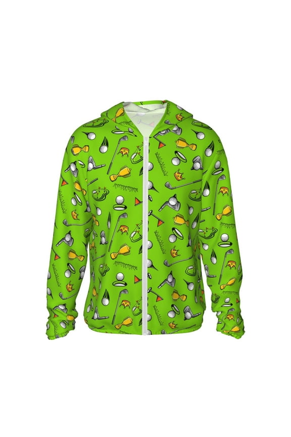 Golf Sport Club Print Men's Women Light Jacket Full Zip Sun Protection Hoodie Long Sleeve Sun Shirts for Men Hiking Fishing Zip Pockets-Small