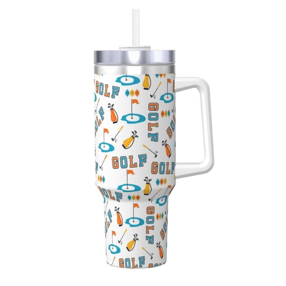 Logiee Golfing Clubhouse Print 40OZ Ice Bully Cup with Handle and Straw, Double Wall Stainless Steel Tumbler,Travel Coffee Cup with Lid, Summer Insulation and Cooling Cup