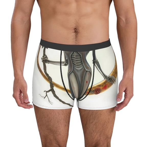 Logiee Gothic Skeleton With Roses Print Mens Boxer Briefs,Boxer Briefs for Men,Breathable Stretch Underwear,Boys Boxer Briefs-Medium