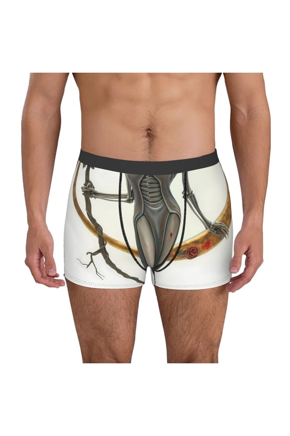 Gothic Skeleton With Roses Print Mens Boxer Briefs,Boxer Briefs for Men,Breathable Stretch Underwear,Boys Boxer Briefs-Medium