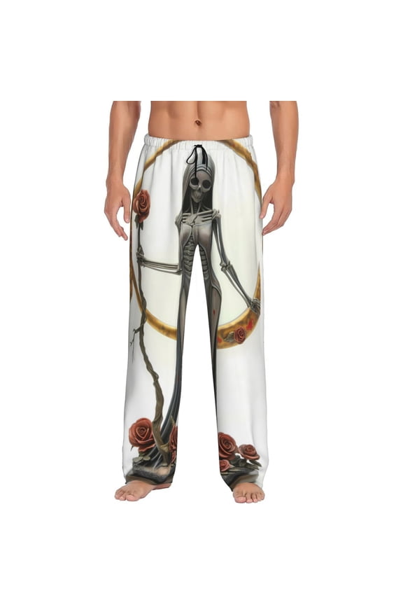 Gothic Skeleton With Roses Print Pajama Pants for Men,Men’s Pajama Bottoms,Mens PJ Pants with Pockets & Button Fly-3X-Large